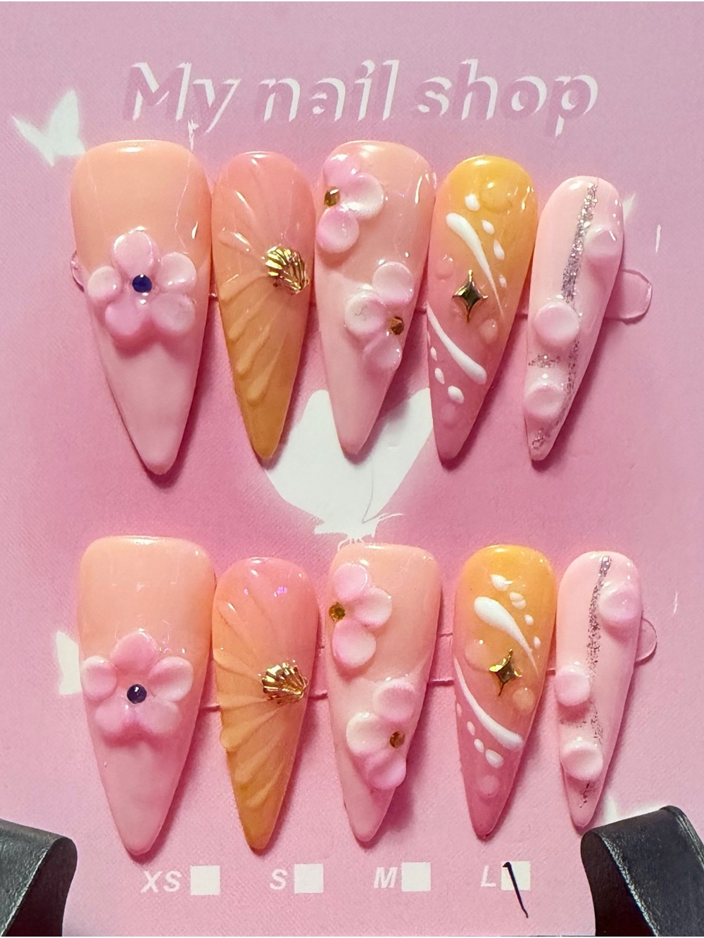 Pink & Peach Floral Stiletto Press-On Nails